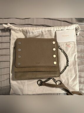 Hammitt Gray Leather Messenger with Silver Chain
